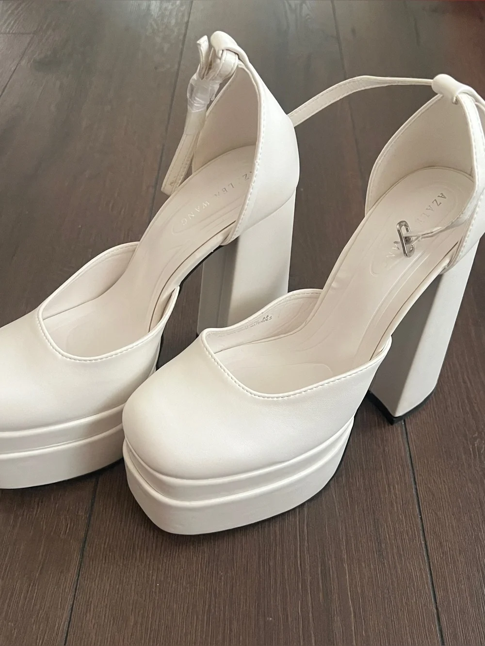 AKIRA White Platform Ankle-Strap Pumps